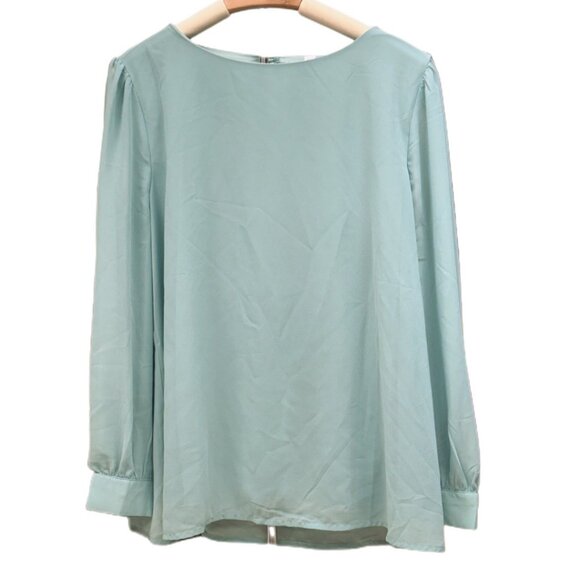 Zenana Light Blue Blouse Lined Flowy Office Workwear Long Sleeve Relaxed Fit XL - Picture 1 of 8